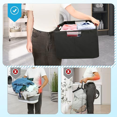 Large Laundry Basket with handle 2 Pack, Laundry Room Organization, 64L Freestanding Laundry Hamper for Family, Waterproof Foldable Basket and Collapsible Tall Clothes Hamper to Easy Installation