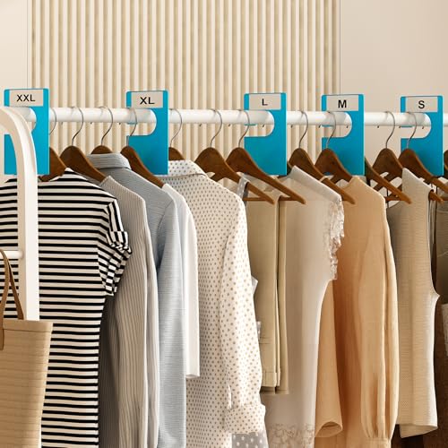 16 Pack White Clothing Rack Size Dividers Plus 45 Labels (1 Inch) and 18 Large Blank Labels, Large Rectangular Clothing Closet Dividers (Blue) - color: Blue, size: 16 PACK