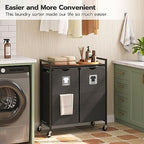 HOOBRO Laundry Hamper, Laundry Sorter 2 Section, 2 × 13 Gal (49.5L), Laundry Basket with Wheels, Rolling Cart, Pull-Out and Removable Oxford Fabric Bags, Rustic Brown and Black BF72XY01