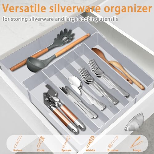 Homecor Silverware Drawer Organizer for Kitchen - Adjustable Utensil Holder Drawer Organizer, BPA Free Flatware and Cutlery Tray, Expandable Plastic Storage for Spoons Forks Knives, Grey - color: Grey, size: Large(10.2-17.2'"W x 13.2-17.9"D)