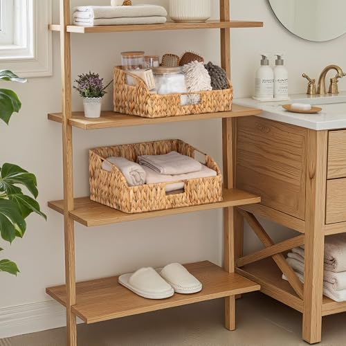 StorageWorks Pantry Baskets for Organizing, Water Hyacinth Baskets for shelves with Built-in Handles, Pantry Organizers and Storage, Set of 2 (Large and Medium) - color: Natural(Water Hyacinth), size: 15¾"L x 11"W x 7½"H + 14¼"L x 9¾"W x 6¾"H