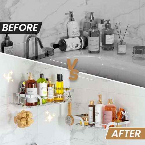 LEVERLOC 2 Pack Shower Caddy Suction Cup, Shower Shelves for Inside, Rustproof Metal Bathroom Storage NO-Drilling Bath Organizer with Large Capacity,Heavy Duty Storage Basket,Home Decor,Silver - color: Silver
