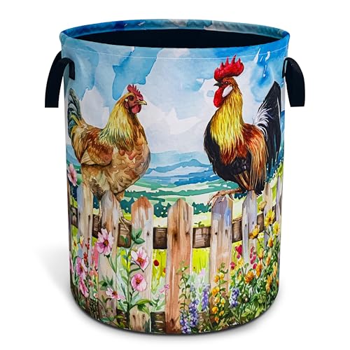 Chicken Laundry Basket Farm Animal Oxford Cloth Laundry Hamper Funny With Handle Foldable Portable Clothes Storage Basket 18.9 X 16.5 In Storage Bag For Laundry Room/Bathroom/Bedroom/Dormitories - color: Chicken