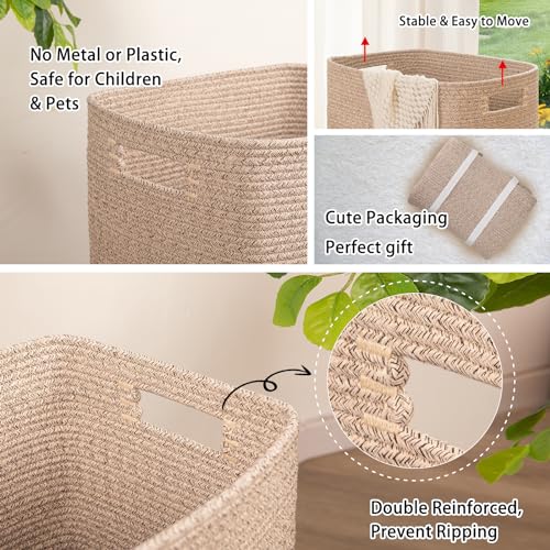 OIAHOMY Laundry Hamper, Rectangle Cotton Laundry Basket with Handles, Large Blanket Basket for Living room, Woven Decorative Storage for Toys,Clothes,Pillows-16x13x22in-Brown variegated - color: Brown variegated