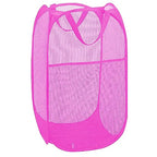 Larpur Popup Laundry Basket, Collapsible Portable Mesh Clothes Washing Laundry Hamper with Reinforced Carry Handles (Pink) - color: Pink