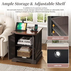 Farmhouse End Table with Charging Station, Rustic Wood Nightstand with Adjustable Shelf, 19.6"W Versatile Walnut Sofa Side Table with Barn Doors and Retro Hinges for Bedroom, Living Room (Grey-kk025) - color: Grey-kk025