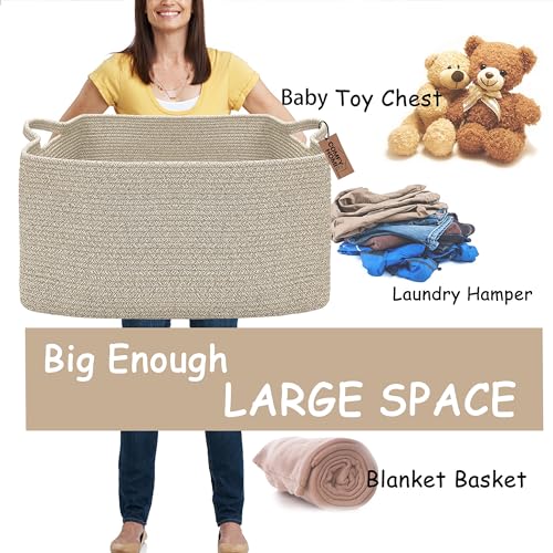 COMFY-HOMI Large Rectangular Blanket Basket, Woven Cotton Rope Baskets for Storage, Laundry Hamper Basket, Storage Bin,Toy Organizing Bin with Handle, Organization and Storage-22x15x12”-Brown - color: All Brown, size: 22''x15''x12''