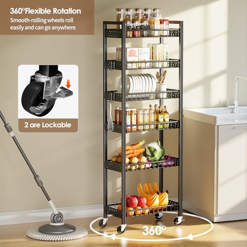 6 Tier Slim Storage Cart, Narrow Rolling Cart with Wheels, Narrow Mobile Utility Shelf Unit Organizer for Kitchen, Bathroom, Laundry Room, Living Room, Small Places, 10in(W), Black - color: Black, size: 6 Tier(10 Inches)