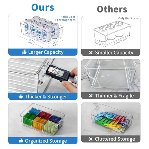 Mpotmiy 4 Pack Clear Pantry Organizers and Storage Bins with Divider, Transparent Plastic Basket, Refrigerator and Fridge Bins - style: 4pack