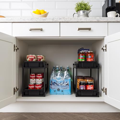 IRIS USA Under Sink Organizer, 4 Pack, Bathroom Organizers and Storage, Pull Out Under Cabinet Kitchen Shelf Pantry Under Counter, Cleaning Supplies, Vertical Spice Rack Slide Out Drawer, Easy Install - size: 4 Pack