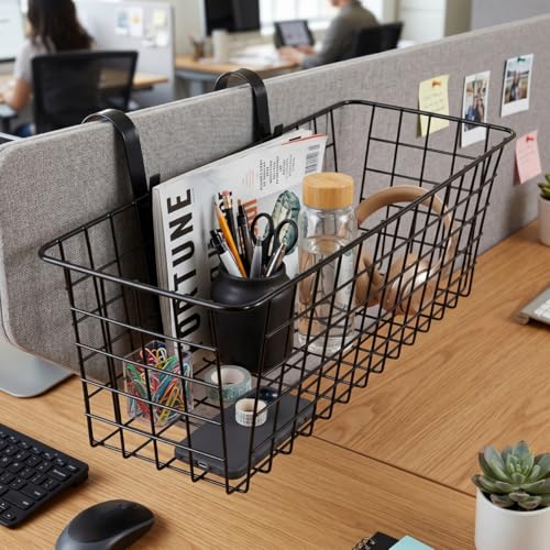 Metal Hanging Bedside Basket for Bunk Beds & Collage Dorms - Cabinet Wire Organizer for Storage, Multi-Use Large Organizing Caddy for Bedroom, Office (Black/Large) - color: Black/Large