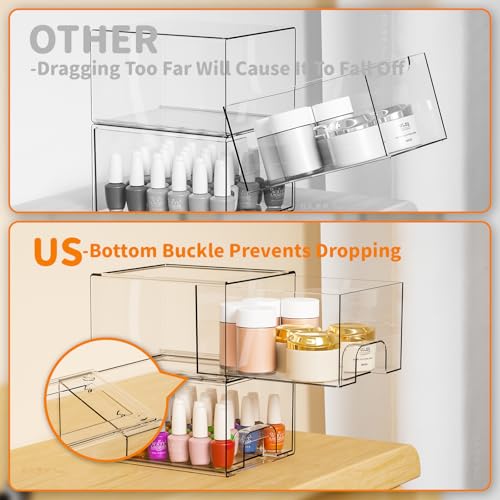 Yieach 2 Pack Clear Stackable Storage Drawers,4.4'' Tall Acrylic Drawer Containers for Organizing,Bathroom Organizers and Storage Bin Box,Plastic Makeup,Medicine Organizer Bins for Cabinet,Undersink - color: Clear-4.4 In Tall, size: 2 PCS