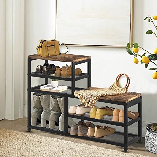 Shoe Rack Bench Shoe Storage Organizer with Seat, 5-Tier Industrial Free Standing Shoe Rack for Entryway, Narrow Shoe Rack Organizer Shelves for High Heels, Entryways, Hallways, Closets,Brown - size: 5 Tier-brown