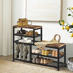 Shoe Rack Bench Shoe Storage Organizer with Seat, 5-Tier Industrial Free Standing Shoe Rack for Entryway, Narrow Shoe Rack Organizer Shelves for High Heels, Entryways, Hallways, Closets,Brown - size: 5 Tier-brown