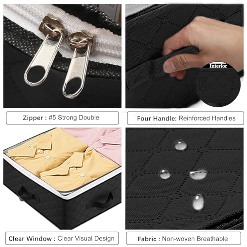 2 Pack Under bed Storage Containers, 90L Large Capacity Bedroom Closet Organizers and Storage Bins Foldable Underbed Storage Bags for Clothes, Blanket, Towels, Comforter, Sweaters, Linen Sheet Black - color: 2 Pack - Black