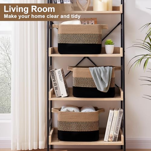 OIASKET Storage Basket for Organizing, Woven Baskets for Storage, Rectangle Decorative Baskets for Shleves, Closet, Toys, Books, Nursery Organizer Bins - Pack of 3 (Black & Brown, 13"x9.85"x8.7") - color: Black & Brown, size: 13"x9.85"x8.7"