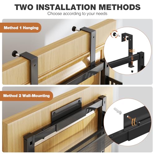 Pantry Door Organizers and Storage, 6-Tier Large Metal Heavy-Duty Frame Over the Door Spice Rack, 2 in 1 Wall-Mounted or Hanging shelf for Kitchen, Bathroom, Laundry Room, Bedroom, Closet &Nursery - color: Black, size: 17.2"W-6 tier