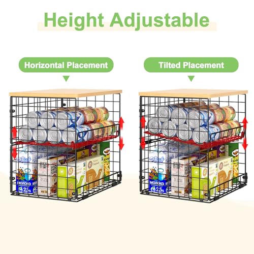 4 Pack Stackable Wire Baskets for Pantry Organizers and Storage, Pantry Baskets with Fixed Wooden Top, Fruit and Vegetable Storage Bins for Organizing Onion Potato Snack for Kitchen Cabinet/Countertop - color: Natural, size: 4-Tier