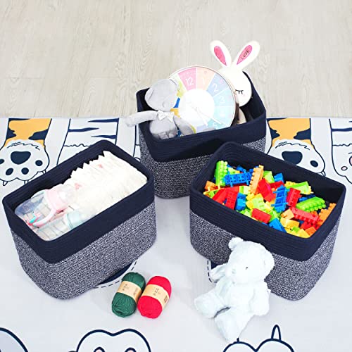 MINTWOOD Design 3-Pack Storage Baskets for Shelves, Playroom and Classroom, Book Basket, Decorative Storage Cube Bins, Woven Closet Organizers, Pantry and Shoe Organizer, Navy Blue - color: Navy Blue