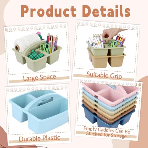 gisgfim 6 Pack Classroom Caddy with Handle Plastic Storage Caddy Organizer with 3 Compartments Desk Caddies Holder Portable Storage Bin for Pencil, Crayon, Marker, Home, Office, School Supply(Retro) - color: Retro