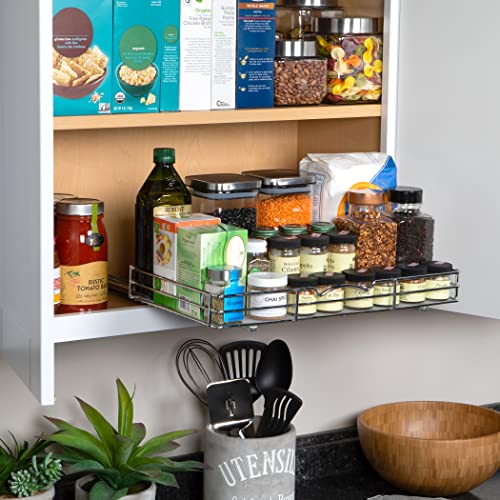 Pull-Out Cabinet Spice Rack Organizer - Slim Slide-Out Storage for Spices, Bottles & Jars, Premium Heavy-Duty Steel, Easy Install for Narrow Kitchen Cabinets - 18 ⅜ W x 10 ½ D x 2 ¾ H, Chrome - size: 18 Inch - Single