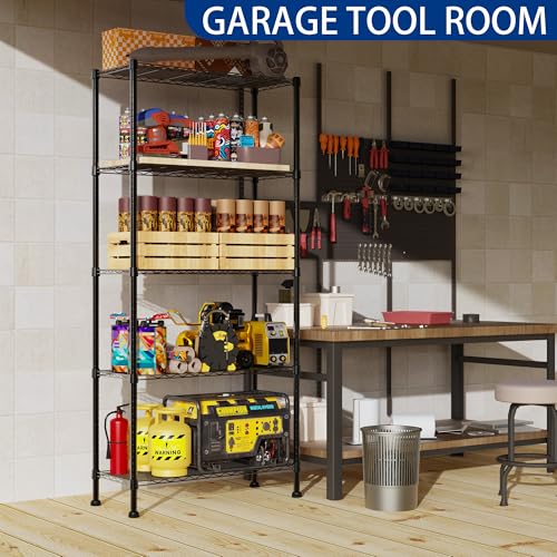 REGILLER 5-Wire Shelving Metal Storage Rack Adjustable Shelves,Standing Storage Shelf Units for Laundry Bathroom Kitchen Pantry Closet(Black,14.1" D x 30" W x 79" H) - color: Black, size: 5tier 14.1"D x 30"W x 79"H
