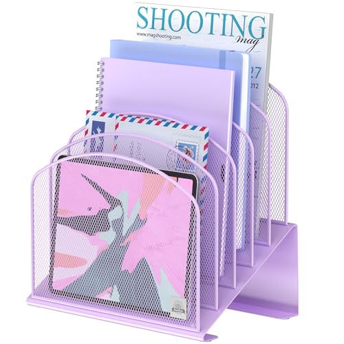 Delifox Inclined Desk File Organizer,Vertical File Folder Holder Stand Metal Rack File Sorter for Office Classroom Desktop Organization - color: Purple, size: 1Pack