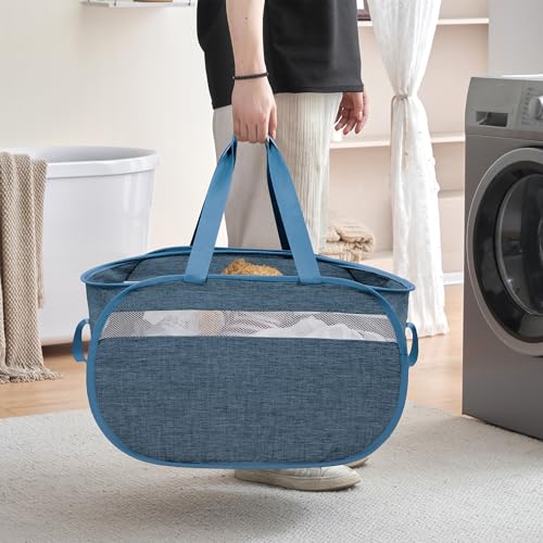 Collapsible Laundry Baskets, Foldable Tear Proof Pop Up Hamper with Reinforced Carry Handles, Durable Laundry Hamper for Home, Laundry, Bathroom, Dorm or Travel (Blue) - color: Blue(Cationic), size: 1 Pack