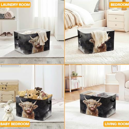 56L Highland Cow Print Laundry Basket Clothes Hamper with Handles,Foldable Blanket Storage Large Laundry Hamper with Waterproof,Toy Storage Bin Organizer,Cube Clothes Organizer,Home Decor - color: Highland Cow