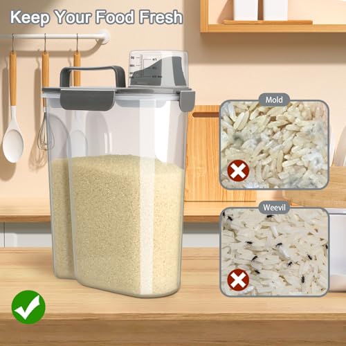 Komzon Rice Container, Airtight Rice Storage Container 10lb, Cereal Containers Storage, BPA Free Food Dispenser with Pouring Spout Handle for Flour Pasta Grain, Pet Dog Cat Bird Food Storage Container - color: 10lb Grey