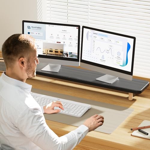 Dual Monitor Stand Riser, 39 Inch Extra Long Wooden Desktop Monitor Riser with Storage for 2 Monitors Ultra Strong Desk Shelf Organizer Riser Ergonomic for 2 Screens/Laptop/PC/TV/Printer (Black, 39inches) - color: Black