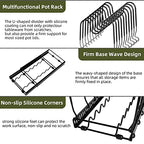 ROOHUA Pot Rack -Expandable Pan Organizer for Cabinet, Lid Holder with 10 Adjustable Compartment for Kitchen Cabinet Cookware Baking Frying Rack - color: Black