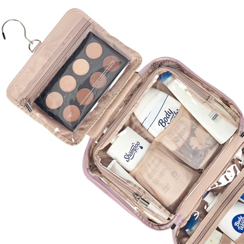 NISHEL Travel Toiletry Bag for Women, Makeup Essentials Organizer, Hanging Case for Accessories, Cosmetics, Large Size, Peach Pink - color: Peach-Pink, size: Large