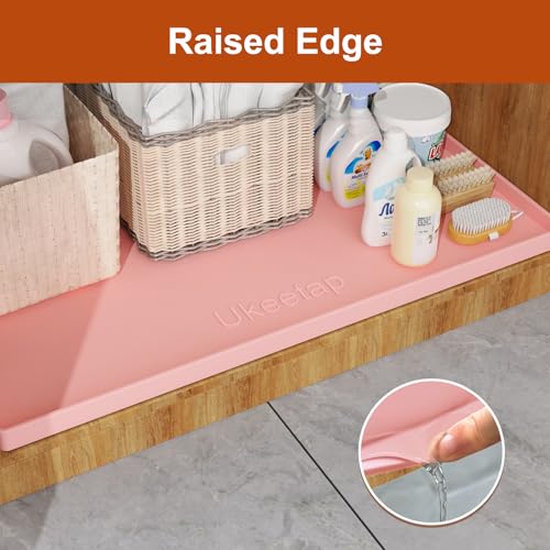 ukeetap Extra Thick Silicone Mat Waterproof with Raised Edge 22" x 19", Under Sink Mat for Kitchen & Bathroom, Kitchen Cabinet Liner, Multi-Purpose for Storage & Protection, Pink - color: Pink, size: 19"L x 22"W