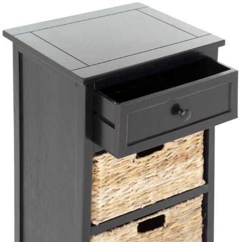 SAFAVIEH Home Collection Carrie Distressed Black/ Natural Wicker 3-Drawer Storage Nightstand Side Table (Fully Assembled) - color: Distressed Black