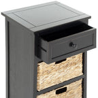 SAFAVIEH Home Collection Carrie Distressed Black/ Natural Wicker 3-Drawer Storage Nightstand Side Table (Fully Assembled) - color: Distressed Black