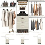 Armocity 96 Inches Closet System, 8FT Walk In Closet Organizer with 3 Shelving Towers, Heavy Duty Clothes Rack with 3 Drawers, Built-In Garment Rack, 96"L x 16"W x 75"H, Load 1000 LBS, White Oak - color: White Oak