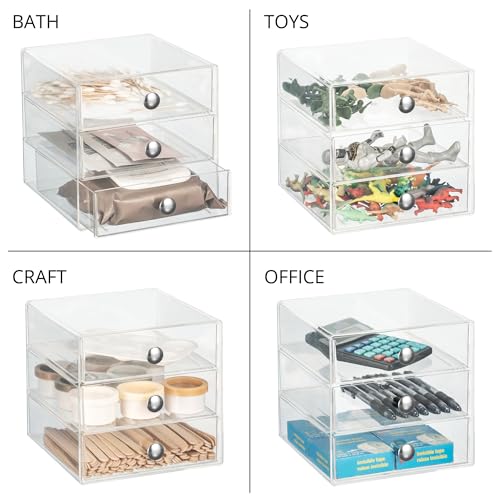 iDesign Stackable 3-Drawer Makeup Organizer for Bathroom or Vanity Storage - Set of 2 - Clear - color: Clear, style: Pack of 2