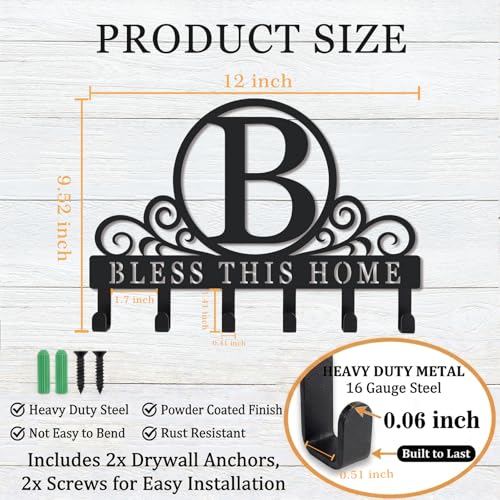 Metal Letter B Key Holder for Wall, Decorative Metal Key Holder Wall Mount, Key Hooks Coat Rack Monogram Wall Decor, Perfect for Bathroom, Living Room, Kitchen, Anniversary Housewarming Gift - style: B