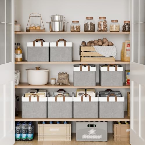 StorageWorks Storage Bins, Fabric Storage Bins for Shelves, Large Storage Baskets with Metal Frame, Closet Baskets and Bins with Handles, Gray and White, 2-Pack - color: Gray and White, size: 16 ½" L x 12" W x 10 ¼" H