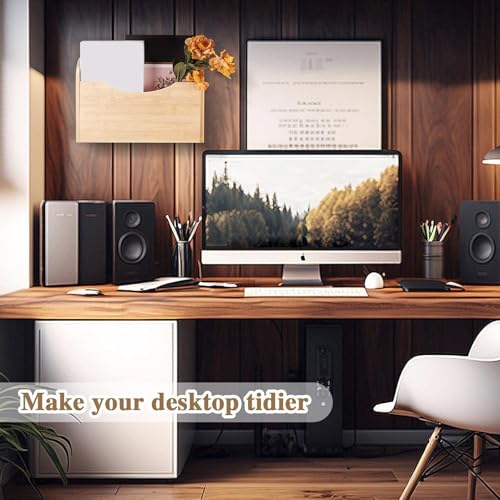 Suzile Wall Mounted File Holder Wood Magazine Holder Wall Hanging File Organizer for Office Mail Magazine Letter Paper Folder Organization (Wood Color)