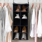 Household Essentials Hanging Cotton Blend and Plastic Closet Shoe Organizer with 10 Storage Compartments, Denim - color: Denim