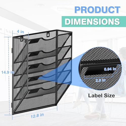 Kuntine.B Wall File Organizer Office Hanging Magazine Holder Wall File Organizer for Office Home (Black, 5 Tier & Hangers) - color: Black, size: 5 Tier & Hangers