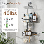 Skyapex Shower Caddy Hanging, Adjustable Height 2-Tier Shower Organizer Over Showerhead, Rust-Resistant Stainless Steel Shower Rack with 15 Hooks, Heavy Duty Anti-Swing Bathroom Storage, Black