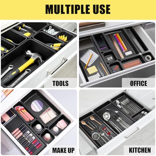 60PCS Tool Box Organizer Tray Divider, More Large Sizes-5 Sizes Desk Drawer Organizers Garage Tool Organizer and Storage, Black Plastic Tray Organizer Bins for Home Office Supplies and Tools - size: 60PCS