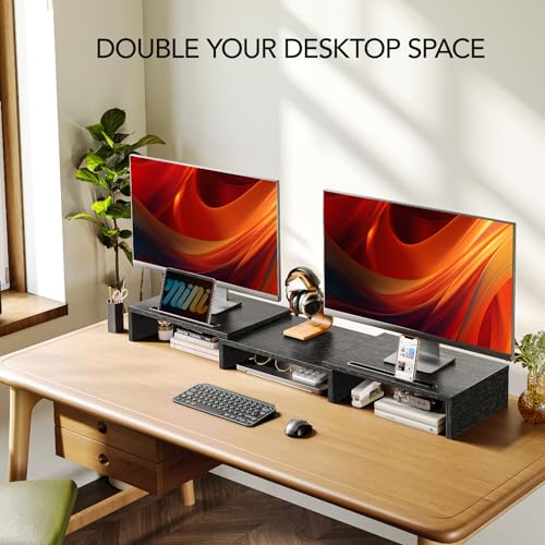 AMERIERGO Dual Monitor Stand Riser for 2 Monitors, Monitor Stand for Desk, Adjustable Computer Monitor Stand with 2 Slot, Multifunctional Desktop Organizer Stand for Laptop, PC, Computer, Printer - color: Black
