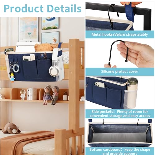 Loghot Bedside Caddy/Bedside Storage Bag Hanging Organizer for Bunk and Hospital Beds,Dorm Rooms Bed Rails,Can be Placed Glasses,Books,Mobile Phones,Keys (2pc Navy Blue) - color: 2pc Navy Blue