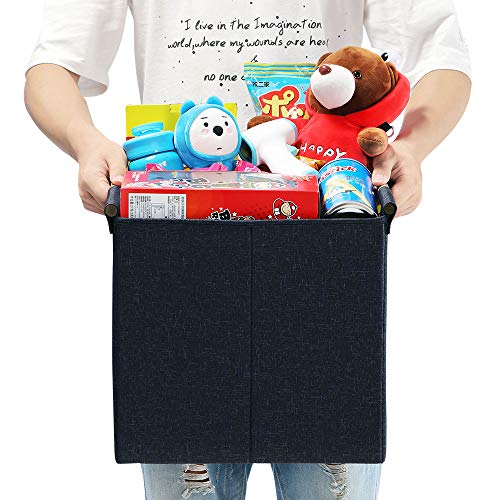 HOONEX Collapsible Storage Bins, 13x13x13in Storage Cubes Linen Fabric, 3 Pack, Storage Baskets with Wooden Carry Handles and Sturdy Heavy Cardboard, for Home, Office, Car, Nursery, Dark Grey - color: Dark Grey, size: 13" L x 13" W x 13" H