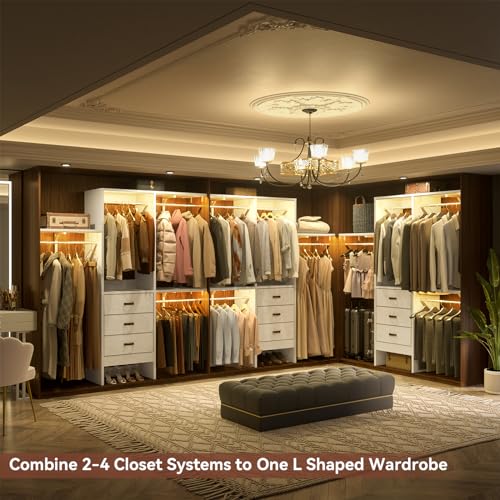 Armocity 5FT Small Closet System with 3 Fabric Drawers, 60 Inches Walk In Closet Organizer System With 3 Adjustable Shelves, Heavy Duty Clothes Rack Built-In Garment Rack, 59" L x 16" W x 71" H, White - color: White