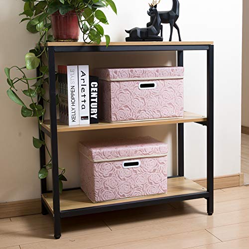 PRANDOM Collapsible Storage Boxes with Lids Fabric Decorative Storage Bins Cubes Organizer Containers Baskets with Cover Handles Divider for Bedroom Closet Living Room 14.9x9.8x9.8 Inch 3 Pack - color: Pink, size: Medium(3-Pack)